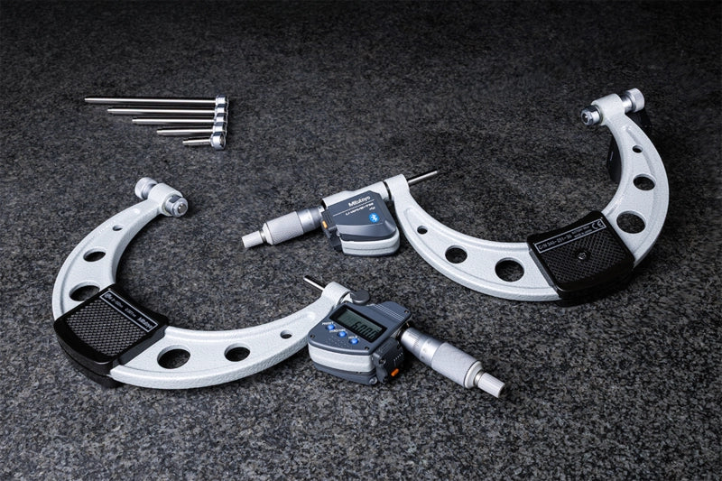 Mitutoyo 340-251-30-BT Wireless Set inc. 264-626 & 02AZF310, Digimatic Digital Interchangeable Anvil Micrometer (Metric Only), Range 0-150mm, Resolution 0.001mm, IP65, with SPC Data Output