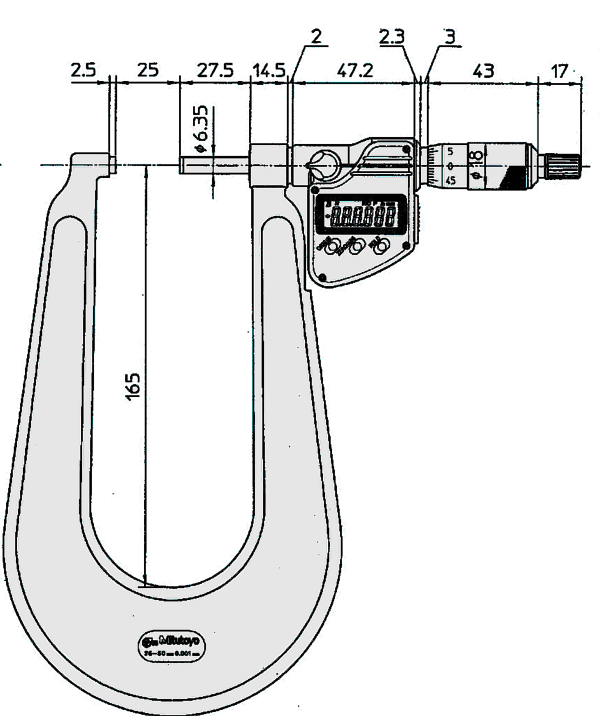 Mitutoyo Digital Sheet Metal Micrometer IP65 Inch/Metric, 1-2", Spherical Anvil/Spindle 389-372-30