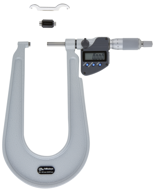 Mitutoyo Digital Sheet Metal Micrometer IP65 25-50mm, Flat Anvil/Spindle 389-252-30