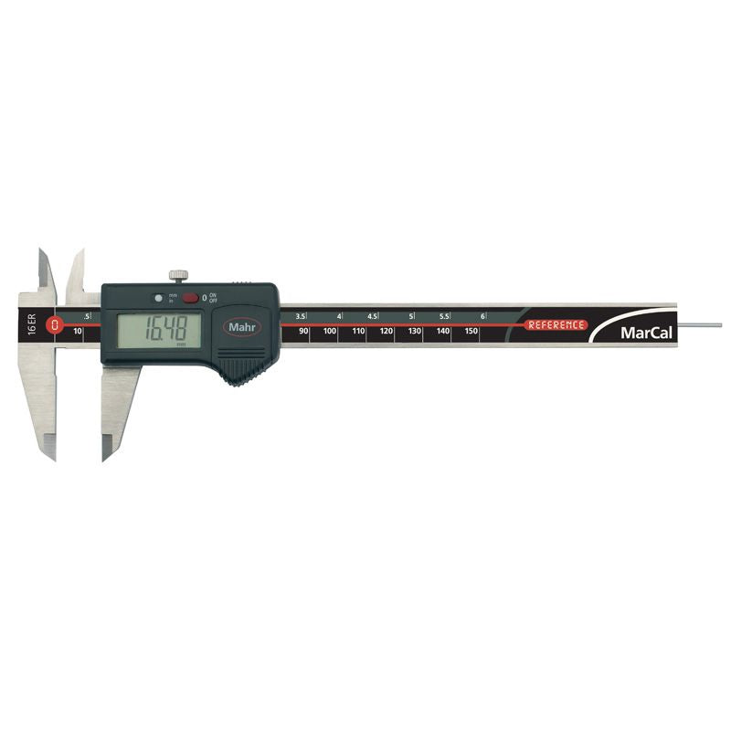 Mahr-Federal Inc. Electronic Digital Calipers 16ER, 0-6 In/0-150mm - 4103002, No Output, Round depth rod