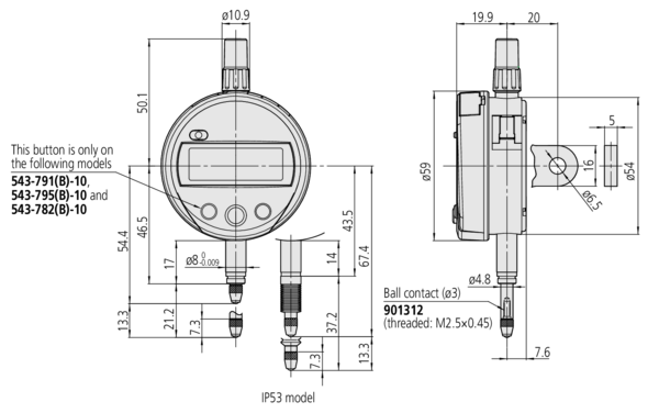 Digital Indicator ID-S Inch/Metric, 0,5", 0,0005", lug Back Plate 543-782