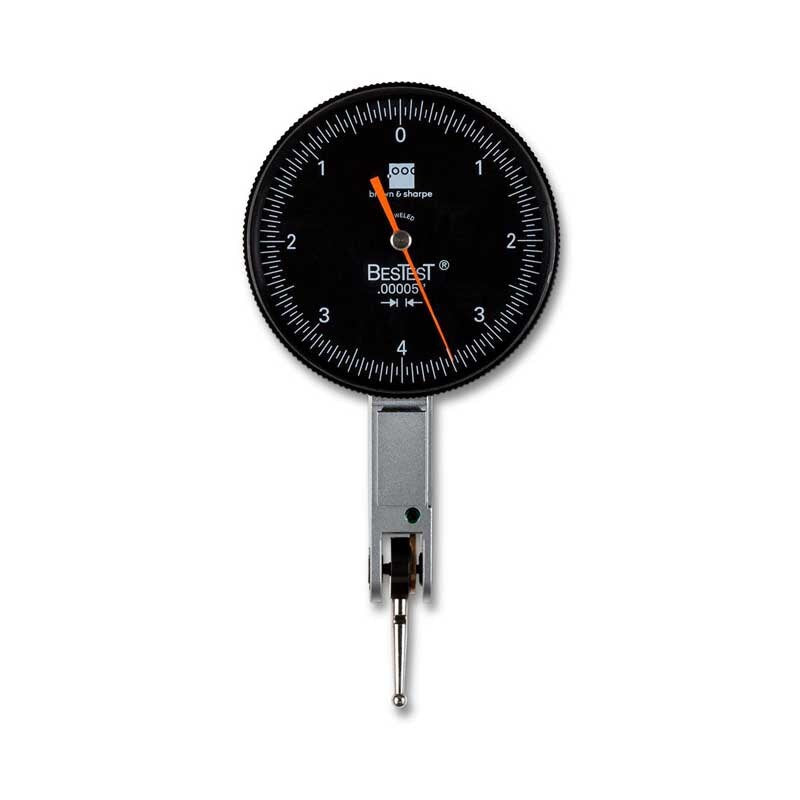 Brown & Sharpe 599-7033-5 Dial Test Indicator Set, M1.4x0.3 Thread, Black Dial, 0-4-0 Reading, 1.5" Dial Dia., 0-0.008" Range, 0.00005" Graduation, +/-0.0001" Accuracy