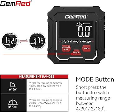 GemRed Digital Angle Gauge DAG-V1 (DAG-V1 Hold Function) accuracy of ± 0.2° and a resolution of 0.1°