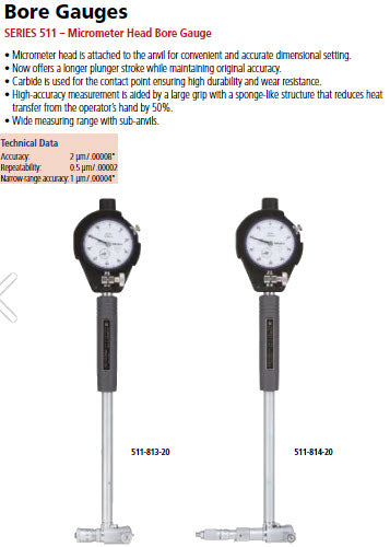 Mitutoyo 2-Point Inside Measuring Instrument Range 6-10" Graduation .0001" With Micrometer Head 511-855-20
