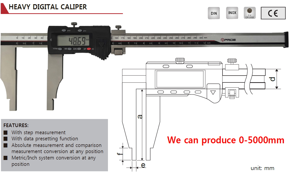 P1026-600 Heavy Duty Digital Caliper 0-600mm/24", Jaw 100mm