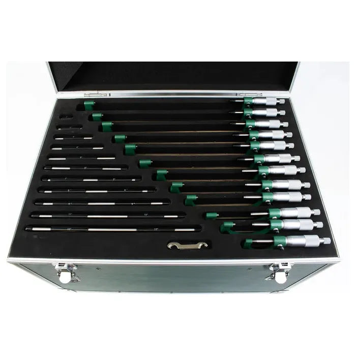 Insize Set Of Insize Mechanical micrometers without heat shield, Range : 0-12" Graduation .0001" Number of Micrometers : 12, Ratchet 3203-1212