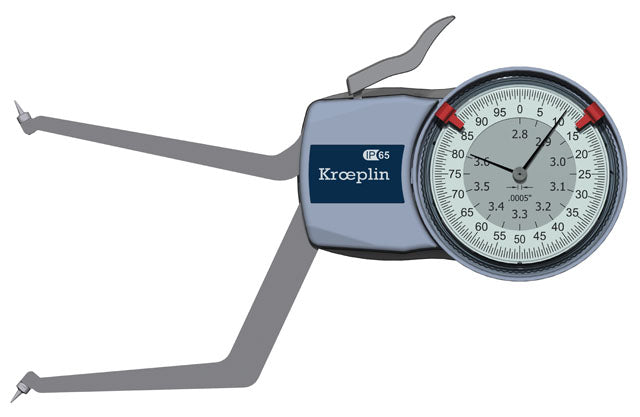 Kroeplin H7G70 mechanical internal measuring gauge Measuring range 2.8-3.6" Grad .0005" Measuring depth L max.: 3.3"