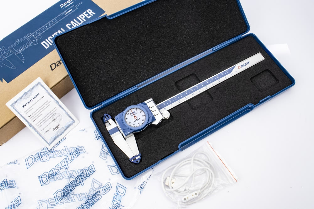 Dasqua Digital Dial Calipers 6" / 150mm IP67 0.01mm/ 0.0005'' Inch, Metric and Fractional Conversion Shockproof Measuring Tool with Case