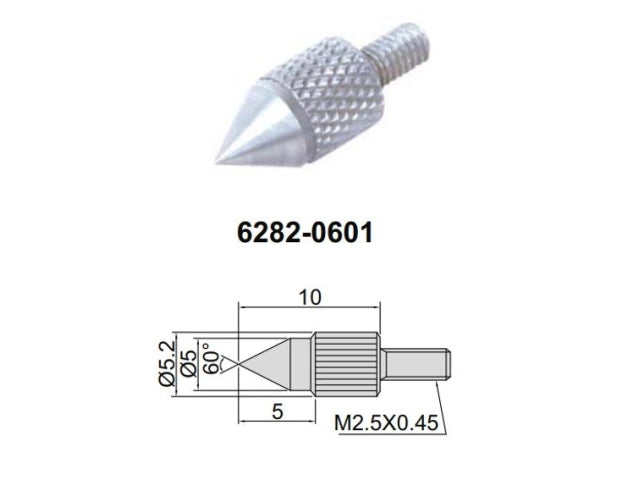 Conical Contact Point INSIZE 10mm (6282-0601) Tip 60 degree length 10mm M2.5 x .45