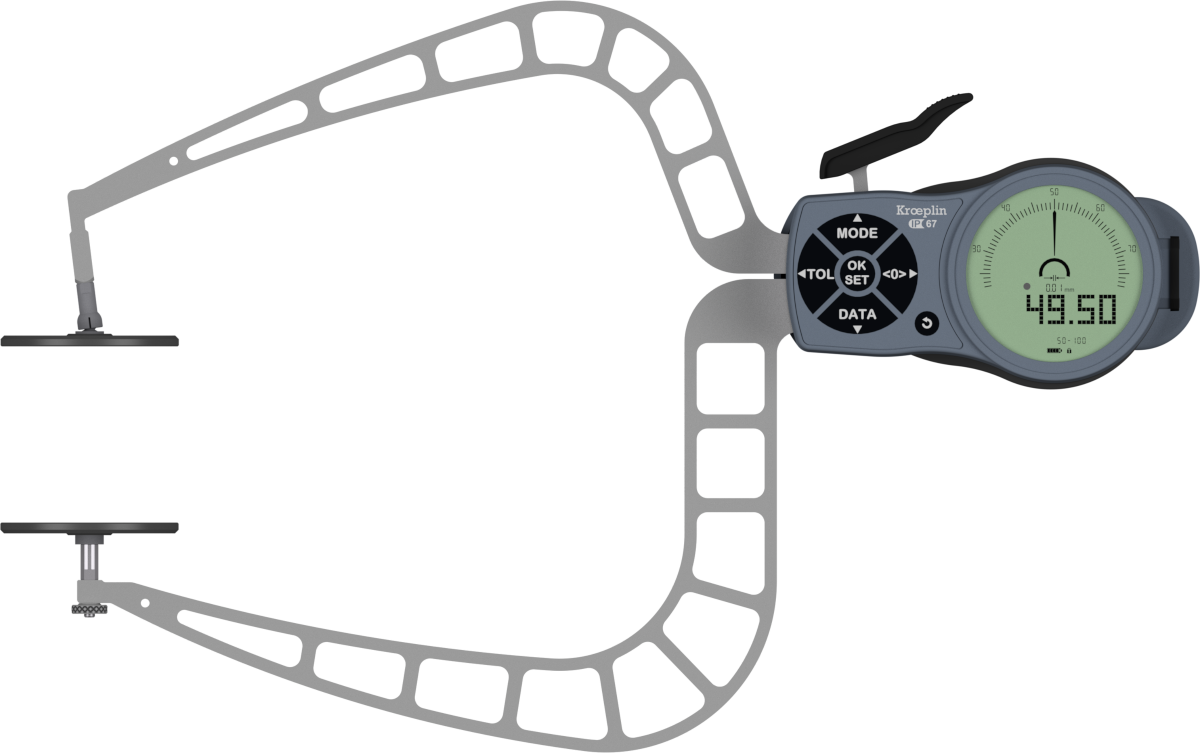 Kroeplin Digital External Caliper Gauge 0-100mm, 0.001mm K8100T with 50mm flat anvils