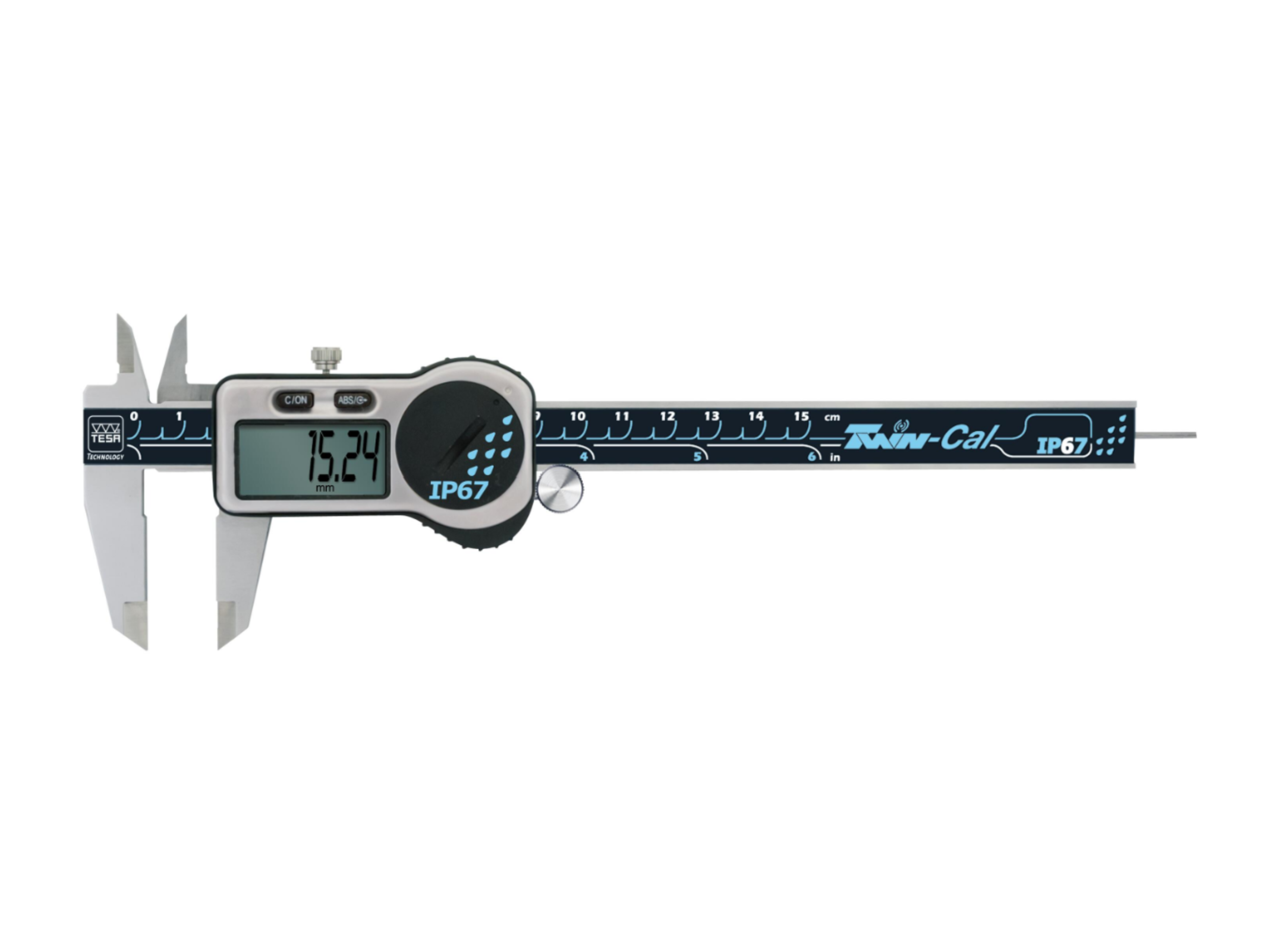 Tesa Twin-Cal Digital Caliper 0-200mm/0-8" IP67 (Square Depth Rod & Thumb Roller) 00530322