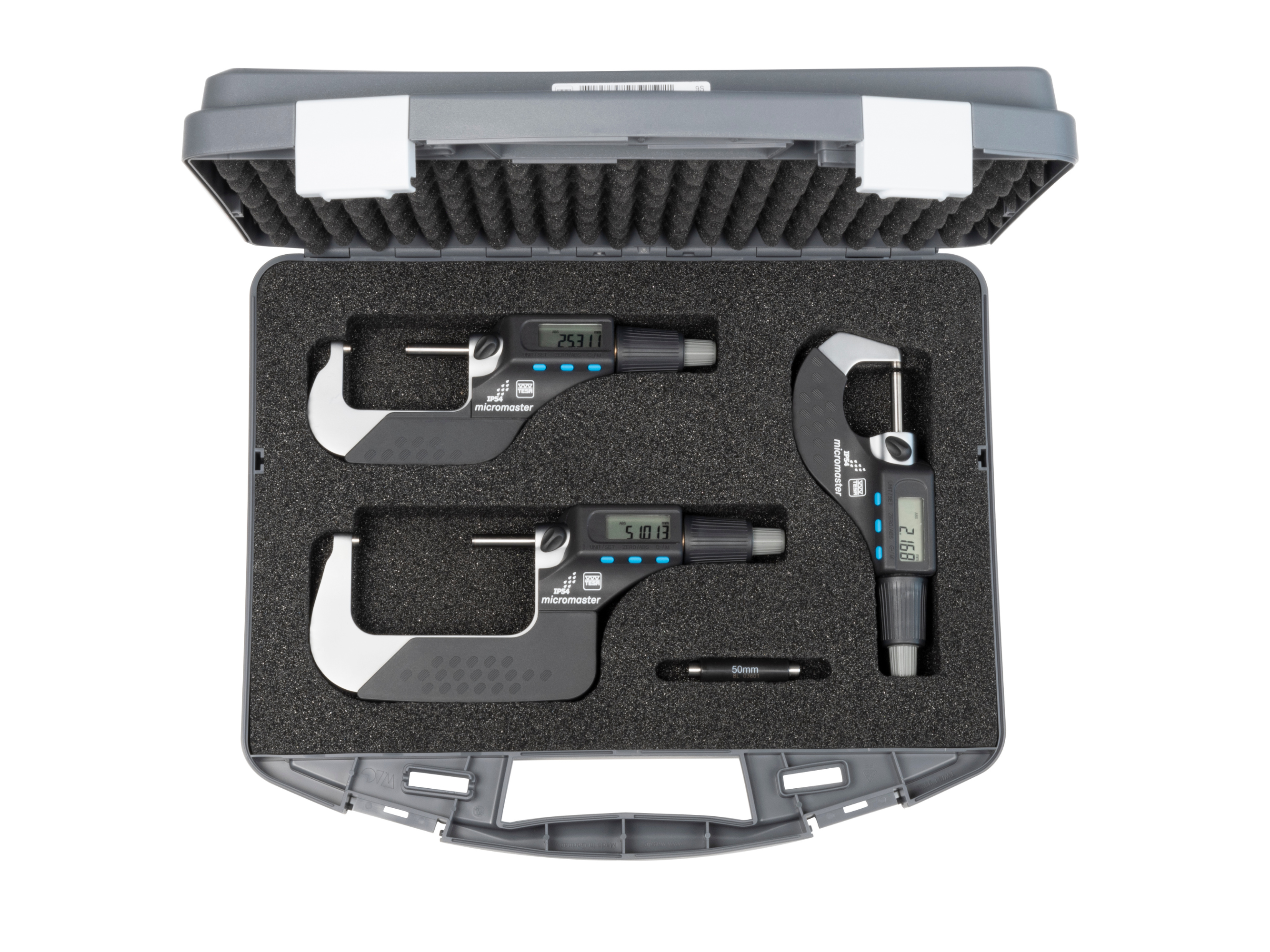 Set of 3 digital external micrometers, 0-75 mm, MICROMASTER RS IP54 06030029