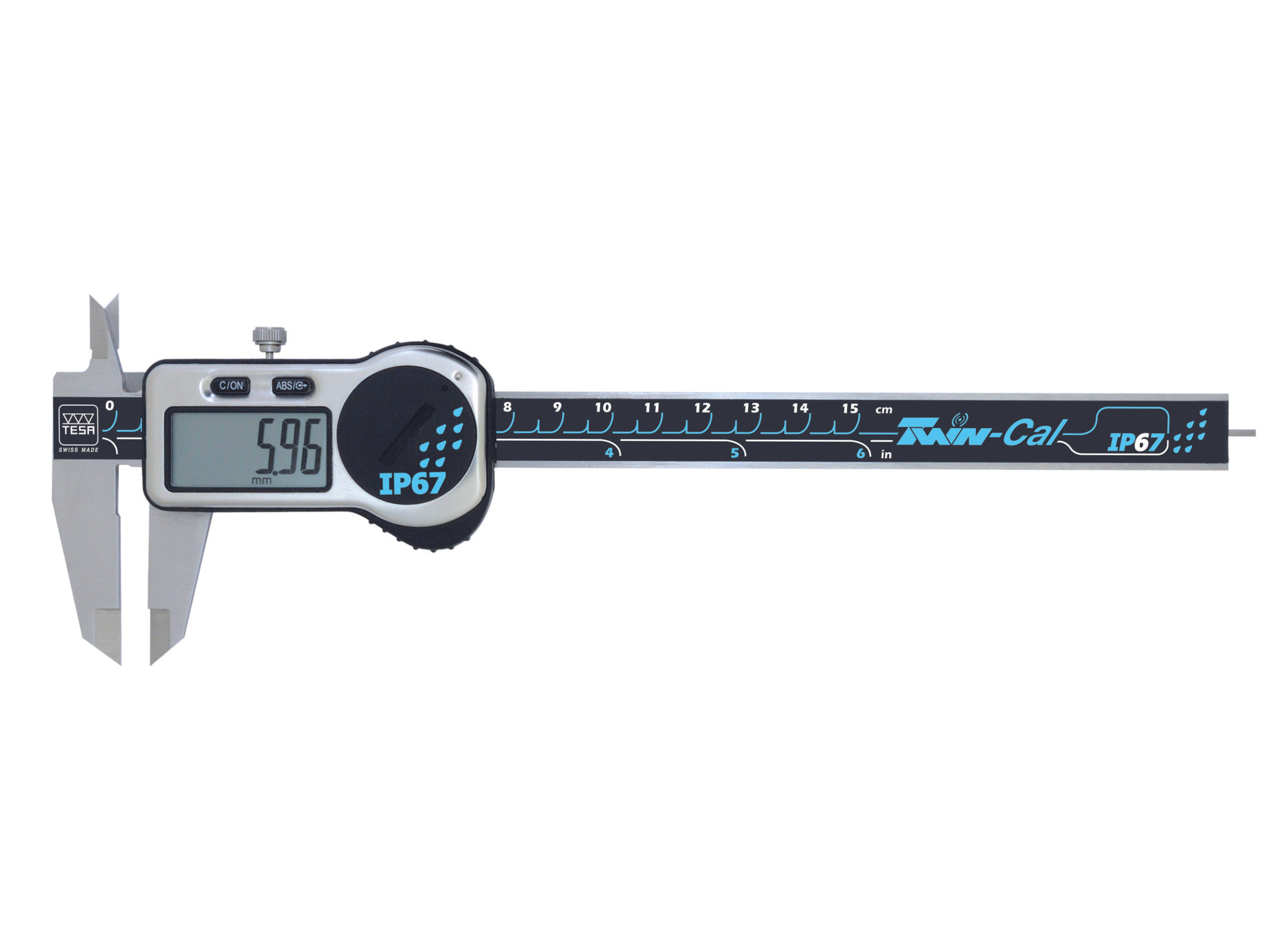 Tesa Universal Digital Calipers, 150 mm, TWIN-CAL IP67 (Round Depth Rod) 00530320