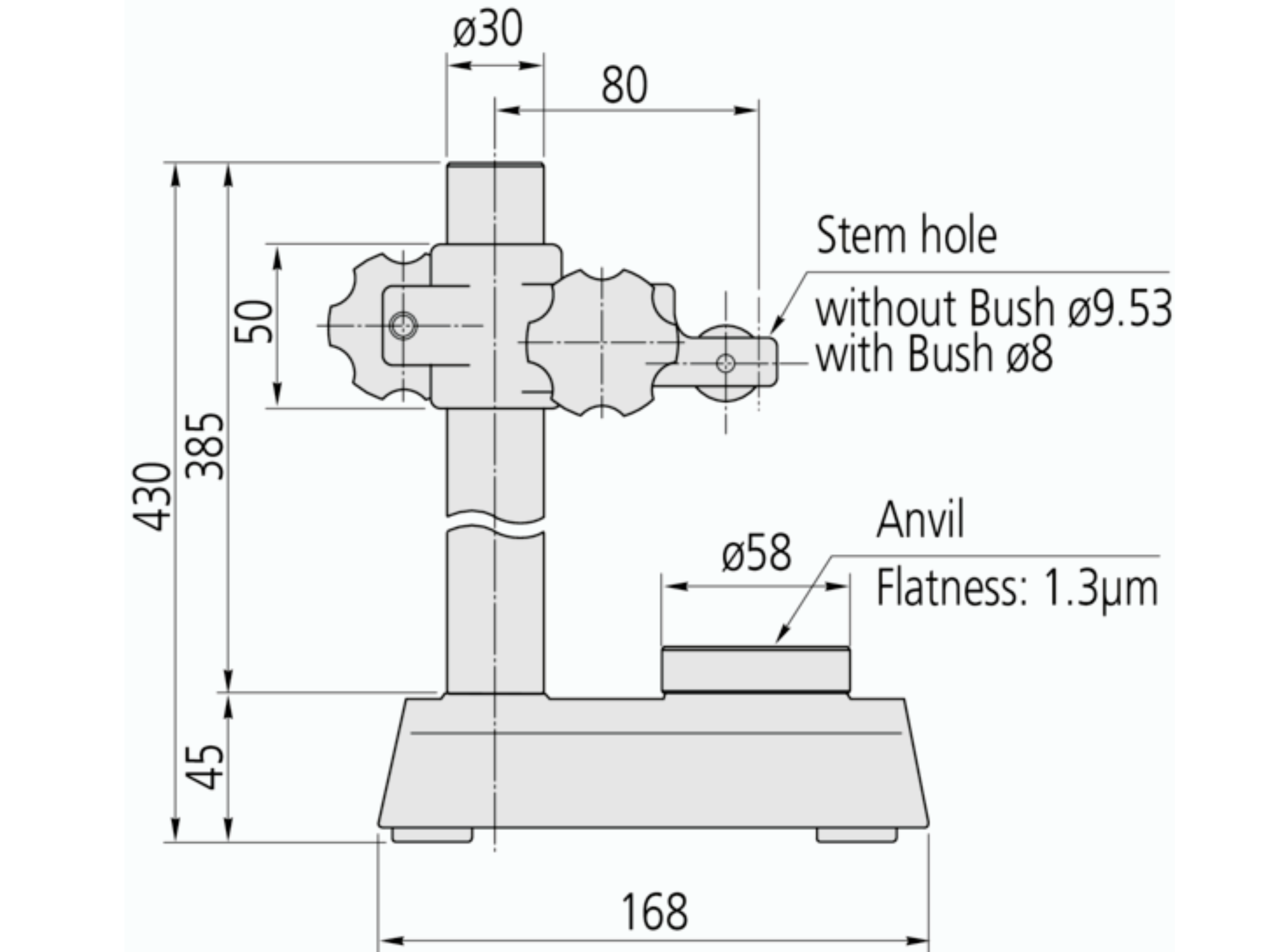 Gauge Stand with Hardened Steel Anvil, D=58mm Serrated Anvil Heigh Column 519-109-10