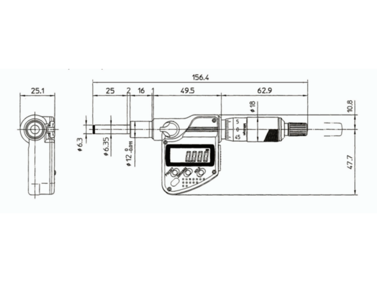 Digital Micrometer Head 0-25mm, Flat Spindle, 12/18mm Plain Stem 350-271-30