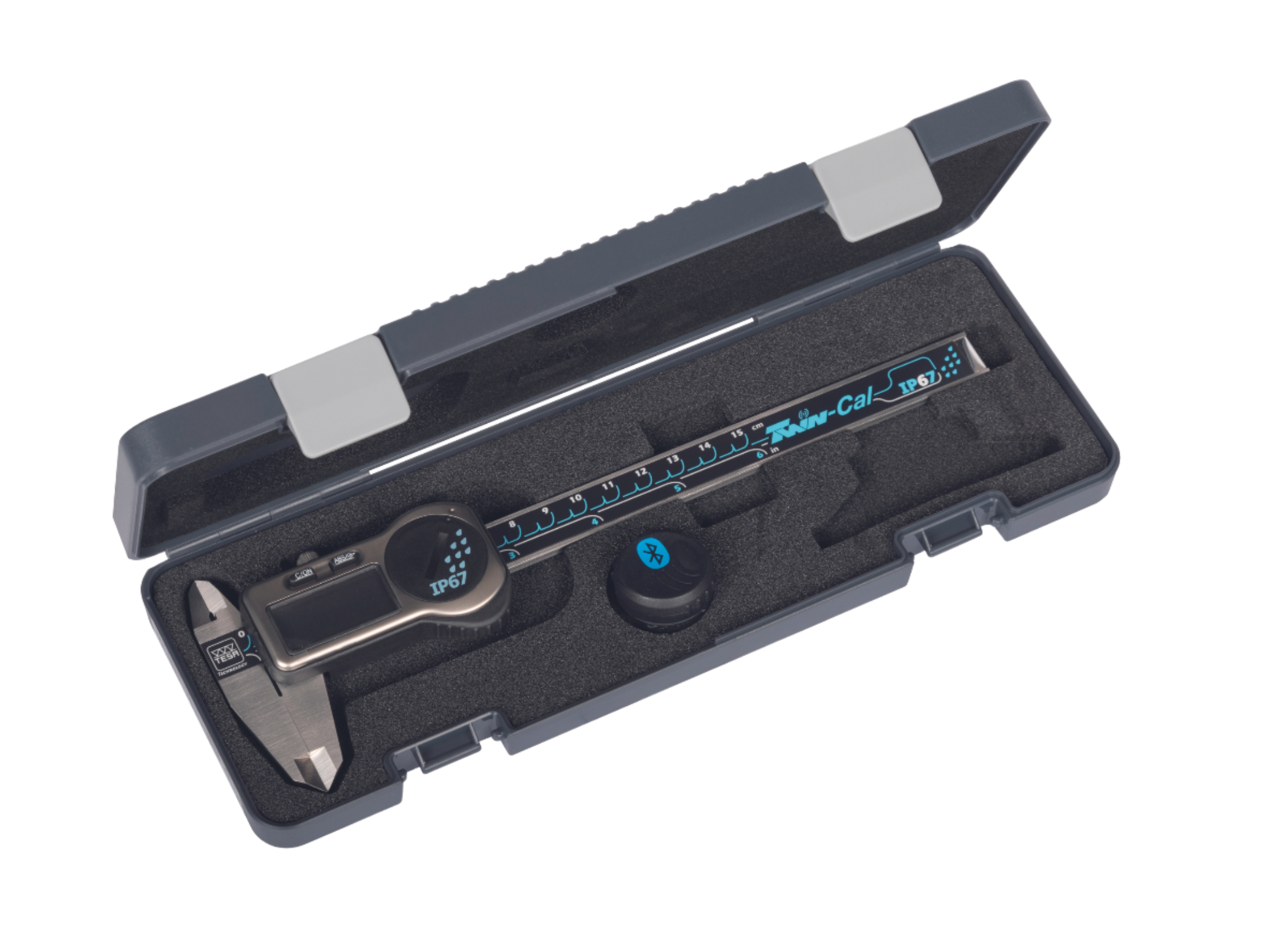 Tesa Data-Pack, TWIN-CAL digital Caliper, 150 mm IP67(Round Depth Rod) + TLC-BLE Bluetooth® emitter 00511022