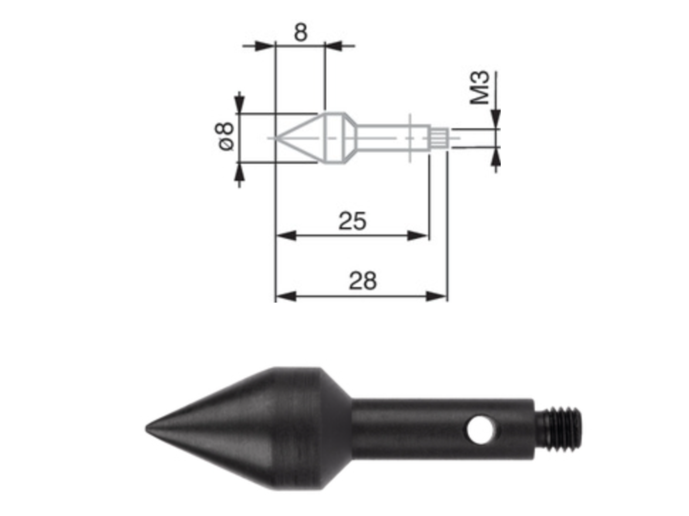 Cone-shaped insert M3, steel, Ø 8 mm, L28mm 00760183