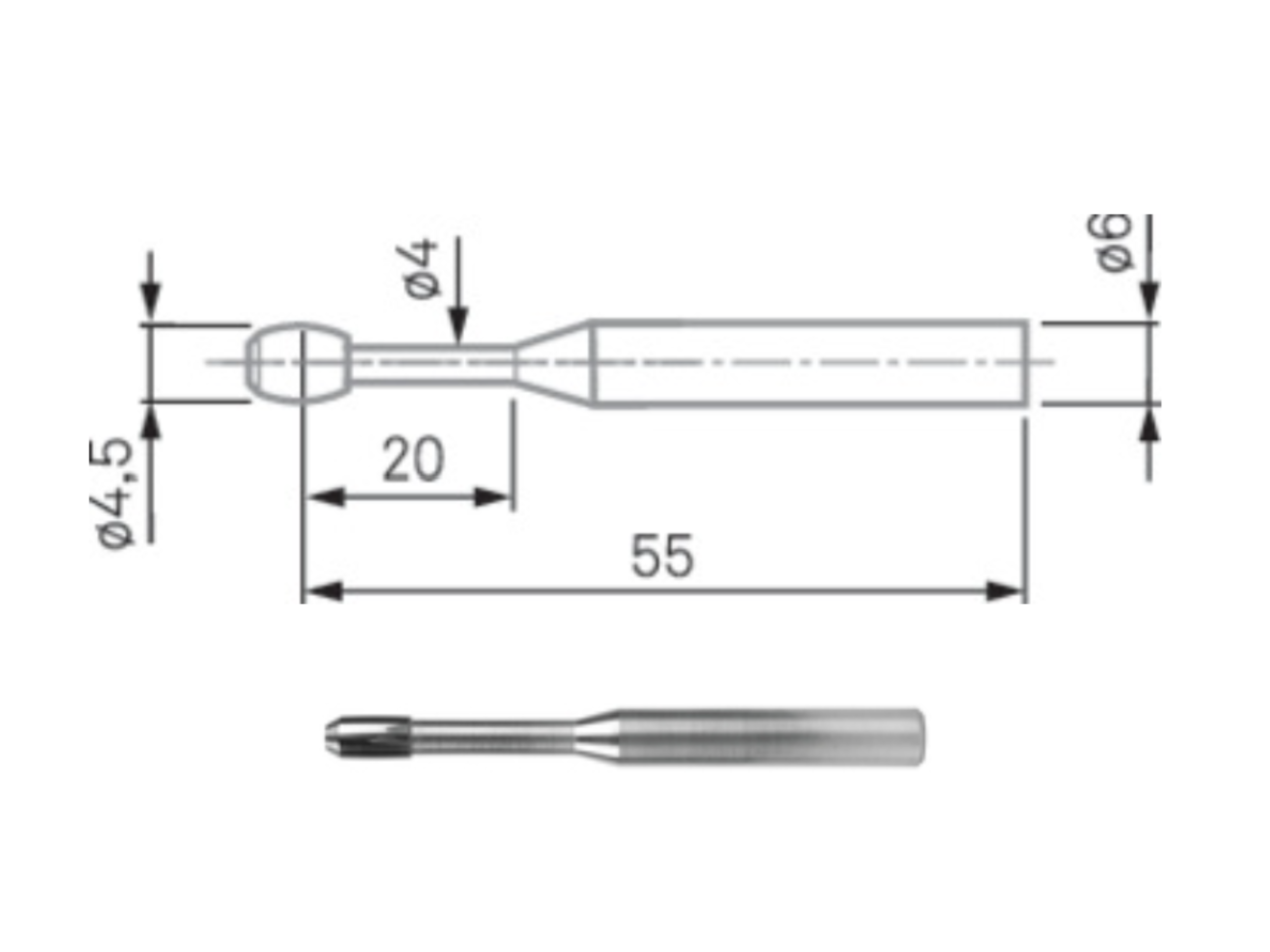 Barrel-shaped Tip Insert, Ø6mm Shank,  Ø4.5mm L60mm 00760067