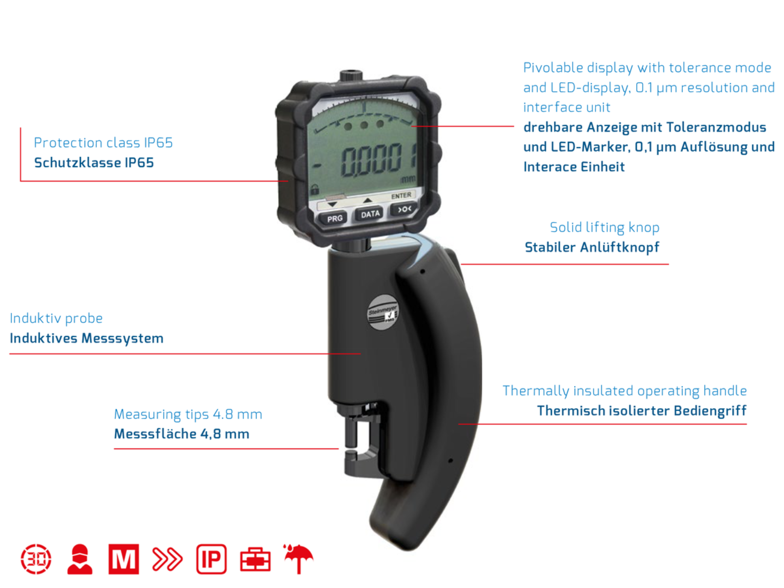 Steinmeyer Digital Snap Gauge 0-4mm Measuring Force 0.7N 76390300120