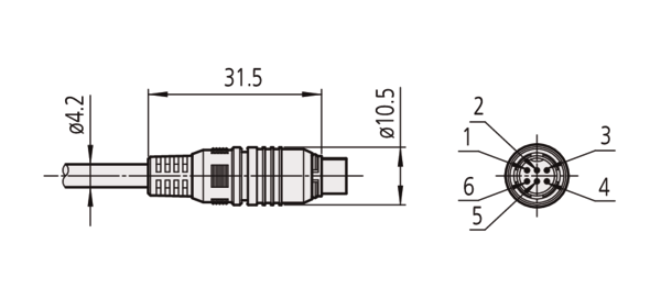 Mitutoyo Digimatic Cable, Round 6-Pin Type 937387