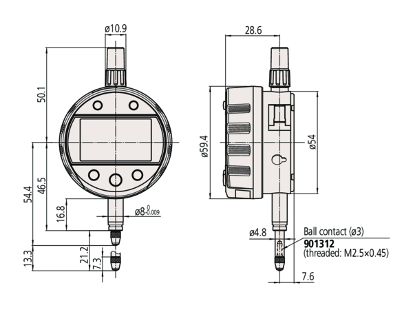 Mitutoyo 543-267B Absolute LCD Digimatic Indicator ID-C, for Bore Gauge Application, #4-48 UNF Thread, 0.375" Stem Dia., Lug Back, Range 0-.5"/0-12.7mm , Resolution 0.0001"/0.001mm , Accuracy +/-0.00012"