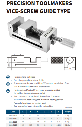 8802-5110 63mm screw type toolmakers vice by Dasqua, 6520-87