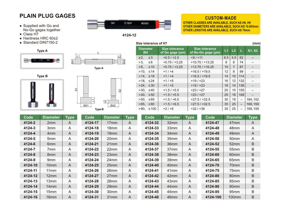 Insize 4124-24 , 24mm Plain Plug gauge H7, Din 2245