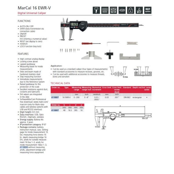 Mahr 4118813 16 EEI1 ANVILS TO SUIT 16 EXV
