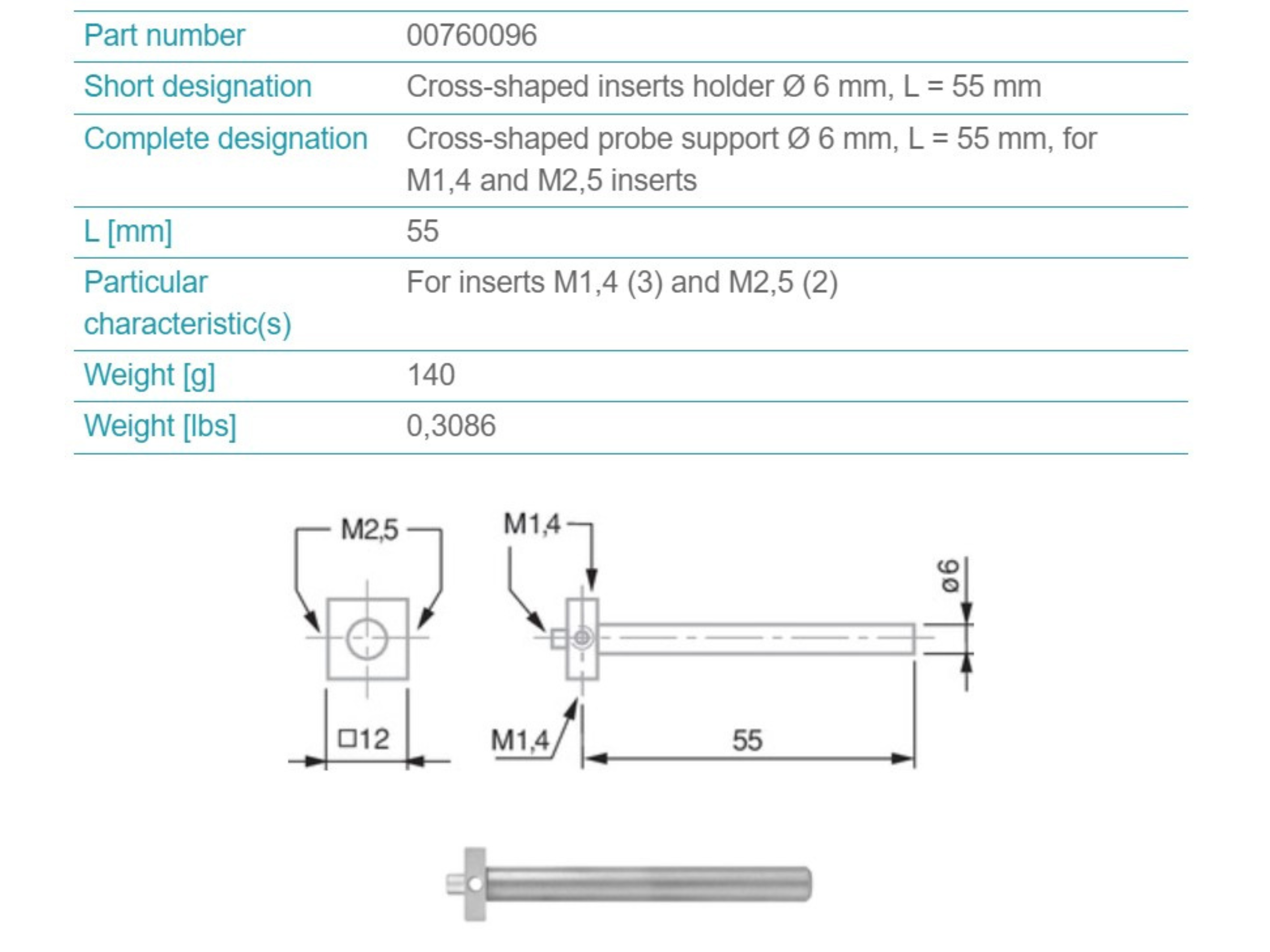 Cross-shaped Insert Holder, Ø6mm Shank, 00760096