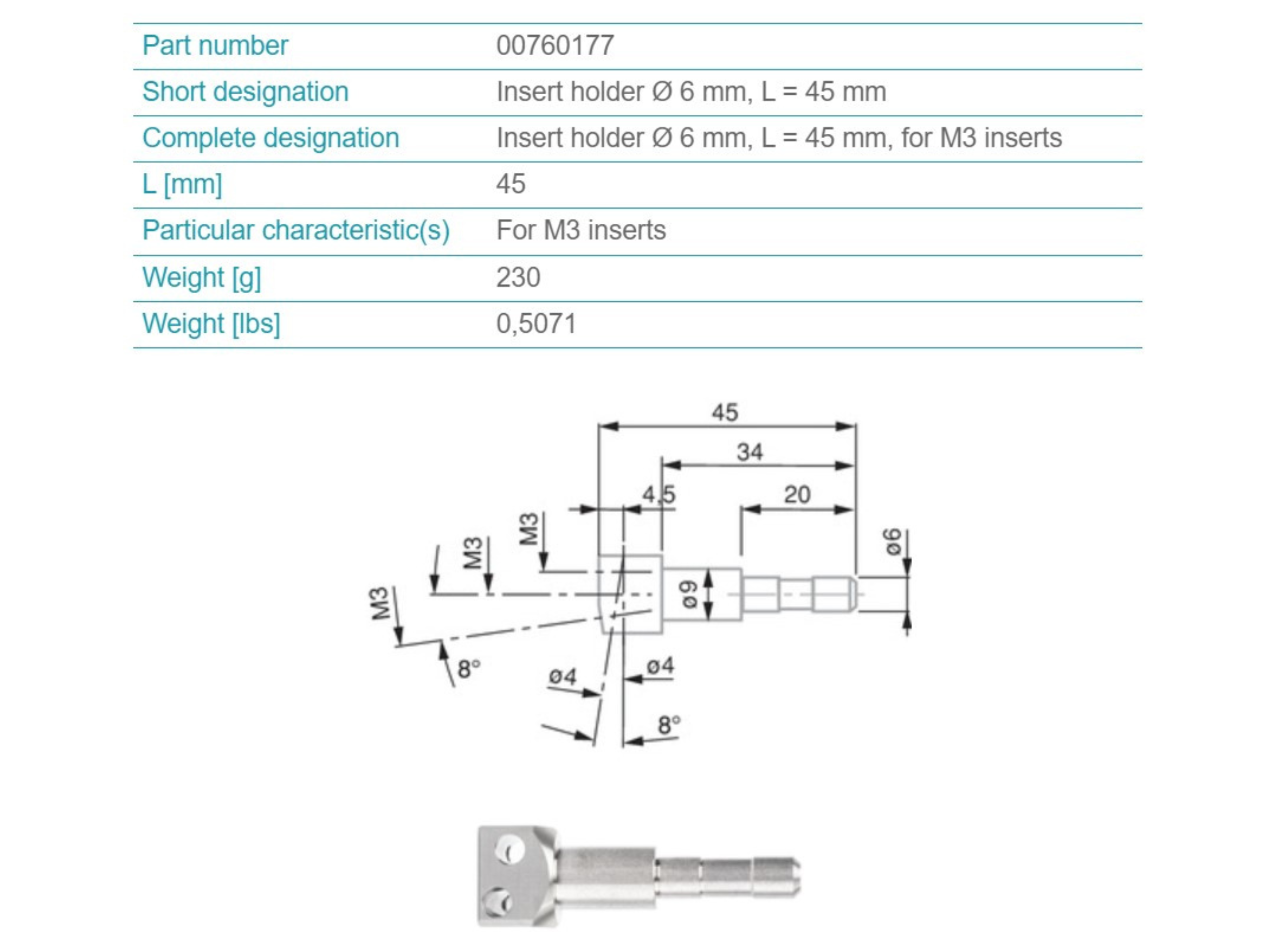 Height Gauge Insert Holder for M3 Inserts 00760177