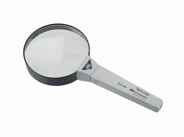 Swiss handheld magnifier Tech-Line Bifo, 2x/4x; Ø90/Ø20mm, bifocal, 09802