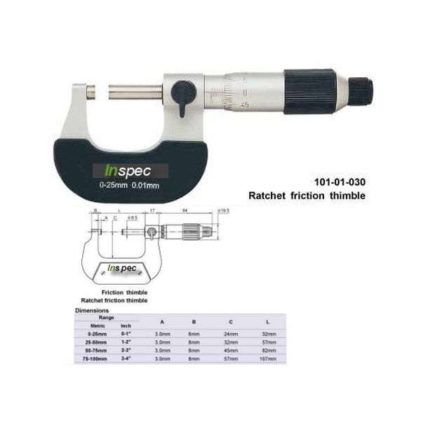 Inspec Micrometer 101-08-030 Range 175-200mm Graduation .01mm