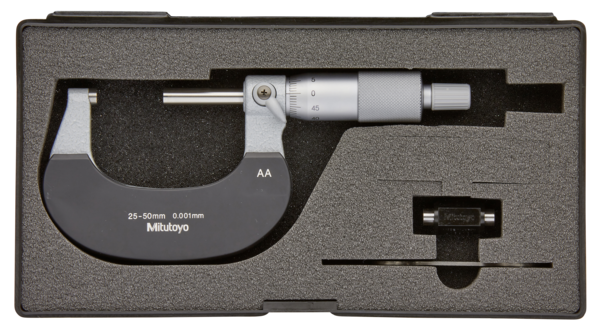 Mitutoyo Outside Micrometer with  Heat Ins. Plate 25-50mm, Ratchet, 0,001mm 102-312