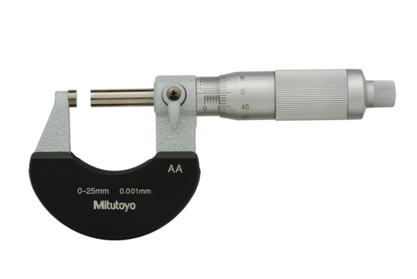 Mitutoyo Outside Micrometer with  Heat Ins. Plate 0-25mm, Friction Thimble, 0,001mm 102-313