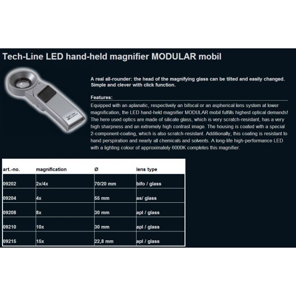 Schweizer 09202 Tech-Line LED hand-held magnifier MODULAR 2x/4x