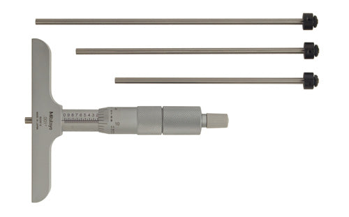 Mitutoyo Depth Micrometer, Interchangeable Rods 0-50mm, 101mm Base 129-113