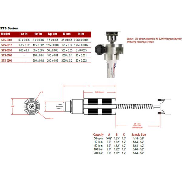 Chatillon Ametek STS-0200 Interchangeable Torque Sensors, 200 X 0.02 LB-IN TORQUE SENSOR