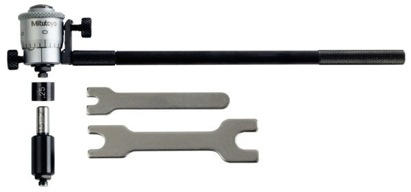 Mitutoyo Inside Micrometer, Interchangeable Rods 1-2", with 2 Rods, Carbide Measuring Faces 141-104