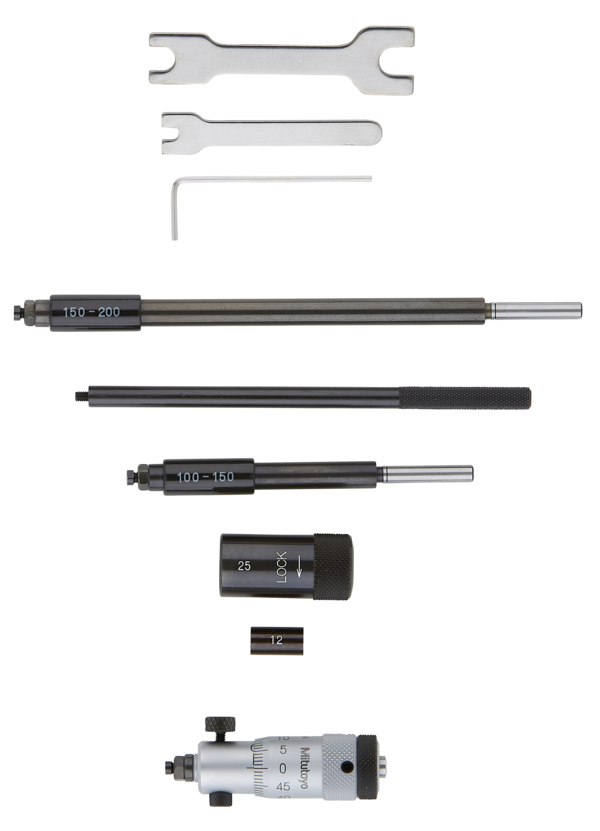 Different Micrometer Rods Types Mitutoyo Inside Micrometer, Interchangeable Rods 50-200mm, with 3 Rods