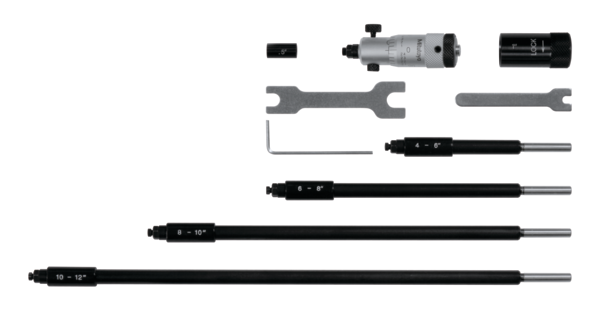 Mitutoyo Inside Micrometer, Interchangeable Rods 2-12", with 5 Rods, Carbide Measuring Faces 141-215