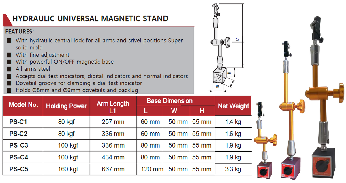 PS-C1 Hydraulic Universal Magnetic Stand 80kgf