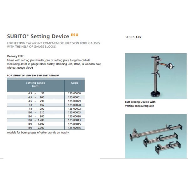 Schwenk 12500002 Setting Device ESU FOR SETTING TWO-POINT COMPARATOR PRECISION BORE GAUGES WITH THE HELP OF GAUGE BLOCKS, Range 18-290mm