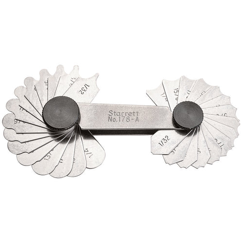 Starrett 178A Fillet or Radius Gauge, Inch Reading, 1/32-1/4" Range (Concave and Convex), 64ths Increments, 30 Leaves