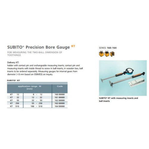 Schwenk 16000000 Precision Bore Gauge KT12 Range 8-12mm For Measuring the Two-Ball Dimension of Toothings
