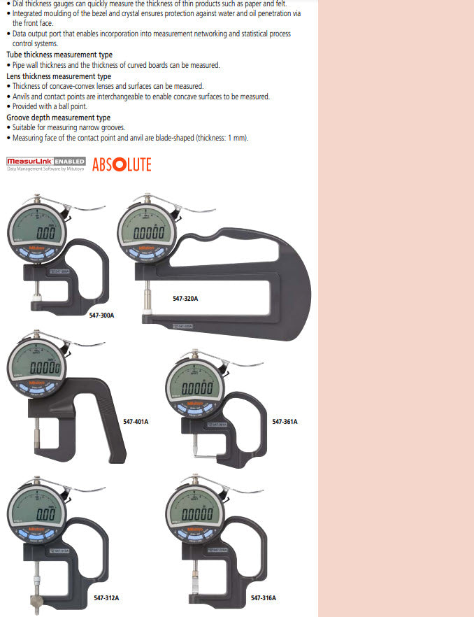 Digital Thickness Gauge, Pipe Gauge Inch/Metric, 0-0,4", 0,0005" 547-361A