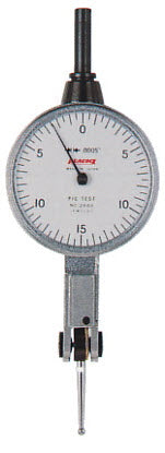 Peacock 2000 Lever type indicator graduation .0005'' x 0.030'' range Reading 0 - 15 - 0 Stylus 0.750" Dial diameter is 1-3/8". Dovetoils on top, back & front. Non-magnetic