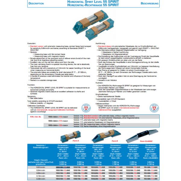 Wyler 155S300-113-050 Wyler Precision Engineers Level Dimensions : 300 x 50 x H:51mm Accuracy Inch : .0005"/10" Accuracy metric : .05mm/m Angular : 10 seconds, 60-6273