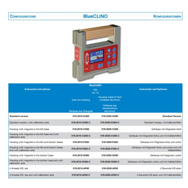 Wyler 018-2010-XG60 BlueCLINO 2000, measuring range of ± 60°, Precision Inclinometers, Standard Version no magnets 60-6190B, 54-825-350