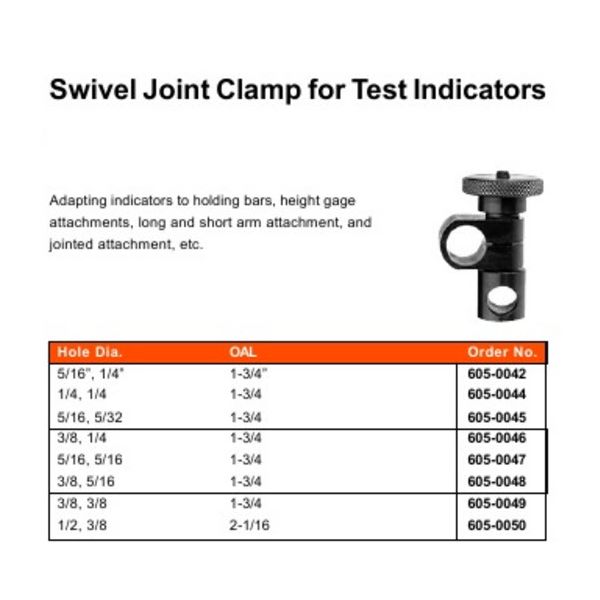 MHC 605-0042 Swivel Joint Clamp for Test Indicators, Hole Dia. 5/16" & 1/4", OAL 1-3/4"