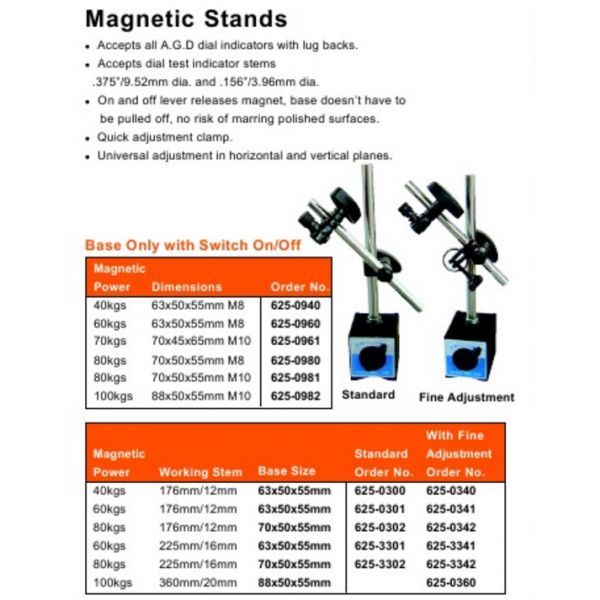 MHC 625-0341 Magnetic base Standard Pull 60KG Magnetic base size 63 x 50 x 55mm with fine adjustment